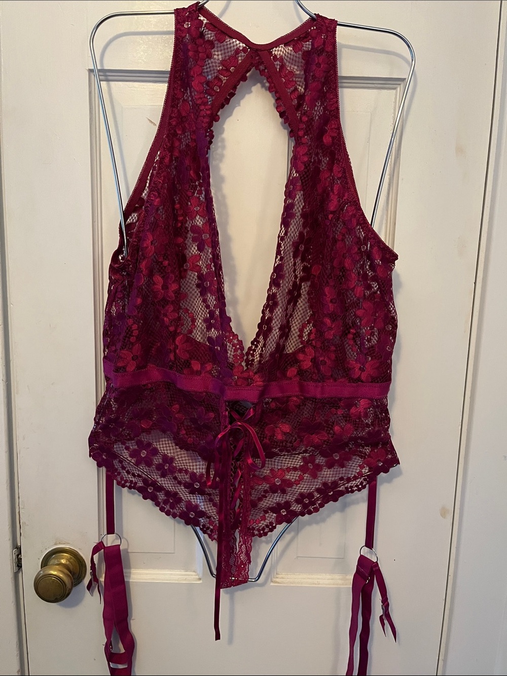 Floral Lace Halter Teddy in Deep Wine - Womens Intimates